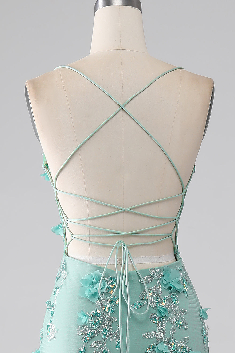 Grön sjöjungfru Spaghetti Straps Lång Balklänning med applikationer