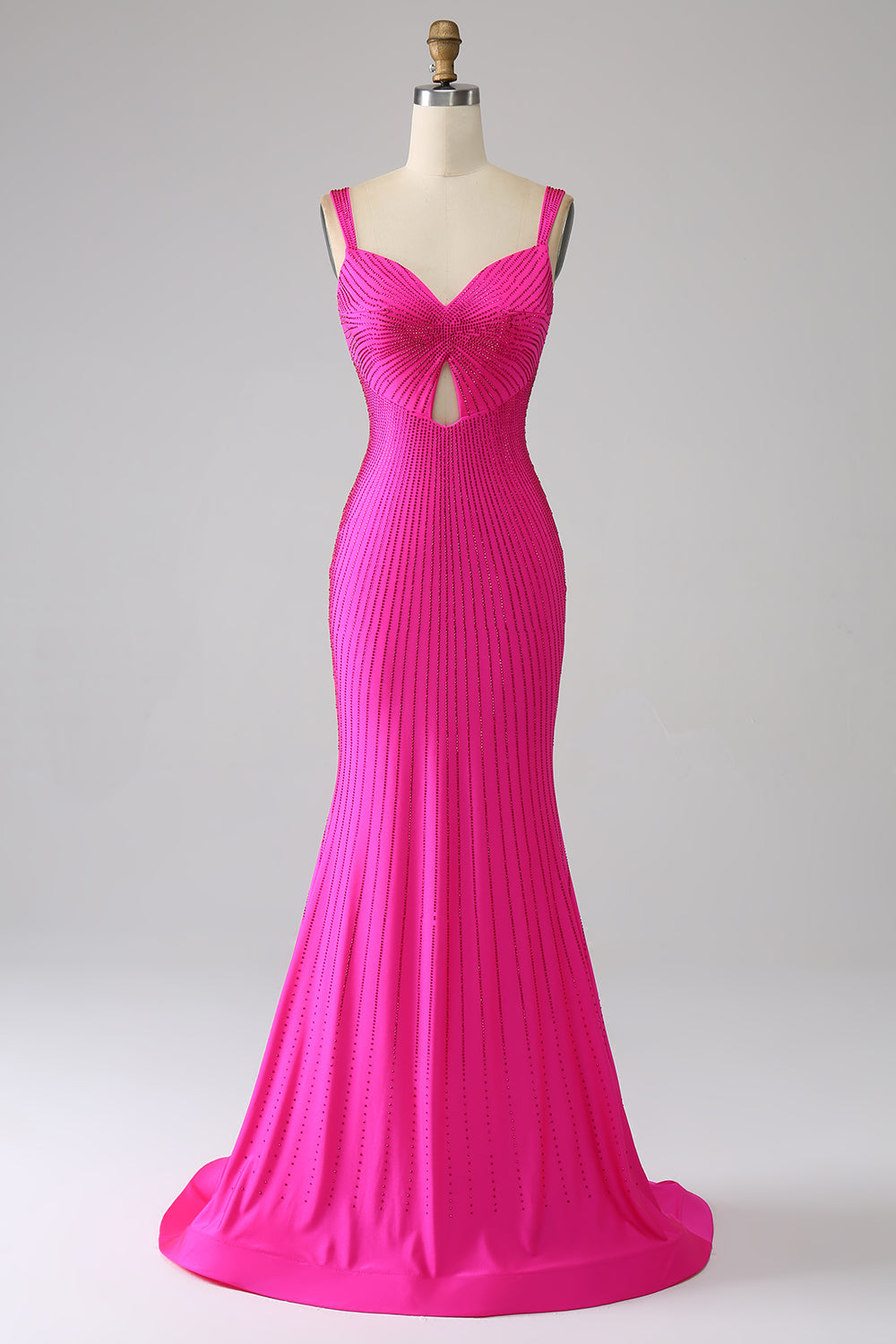 Glittrande sjöjungfru Hot Pink Balklänning med ihålig utlösning