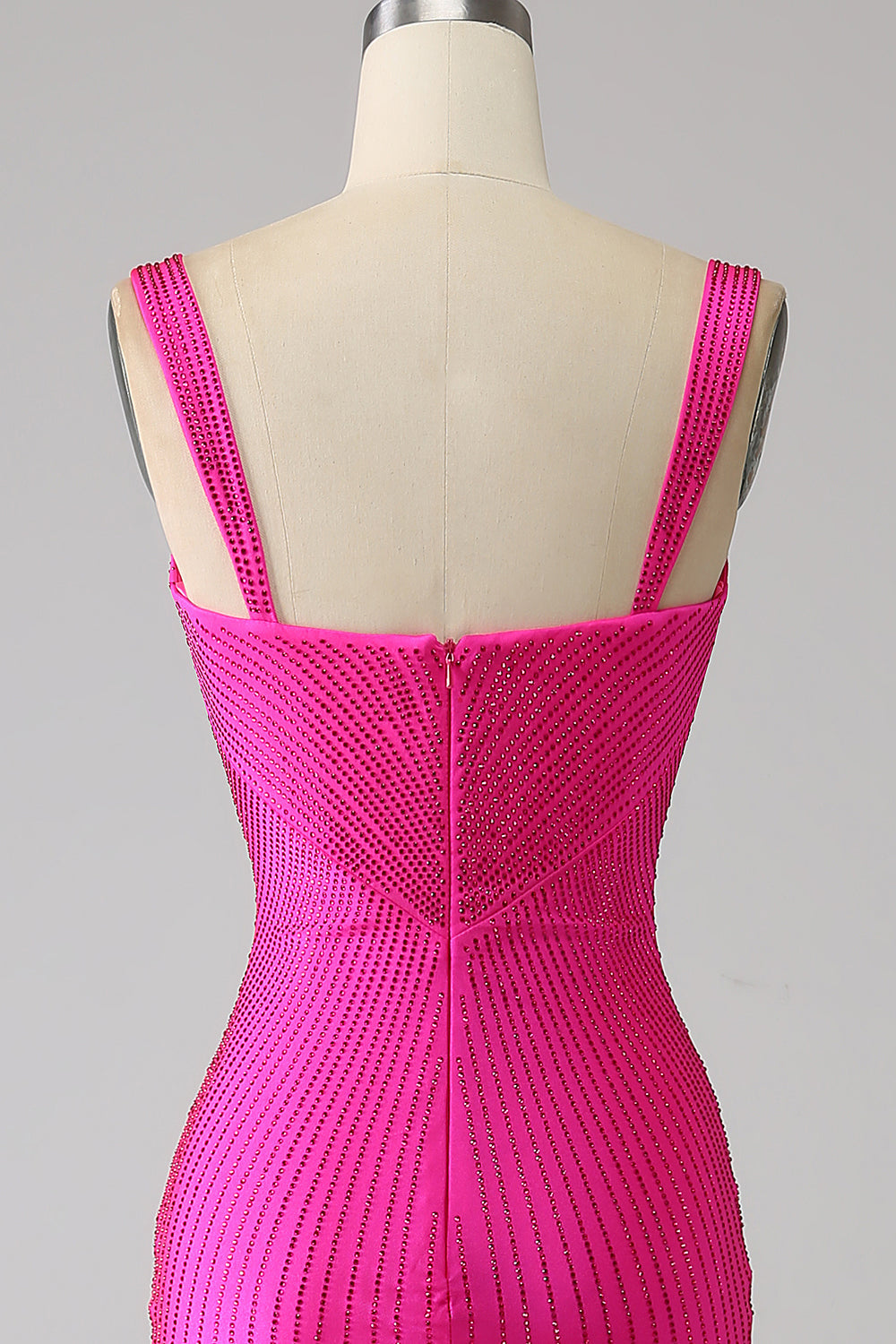 Glittrande sjöjungfru Hot Pink Balklänning med ihålig utlösning