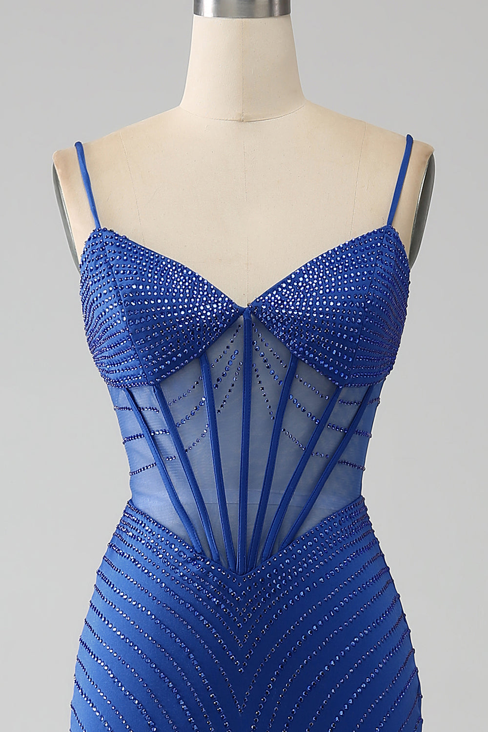 Royal Blue Mermaid korsett balklänning med pärlor
