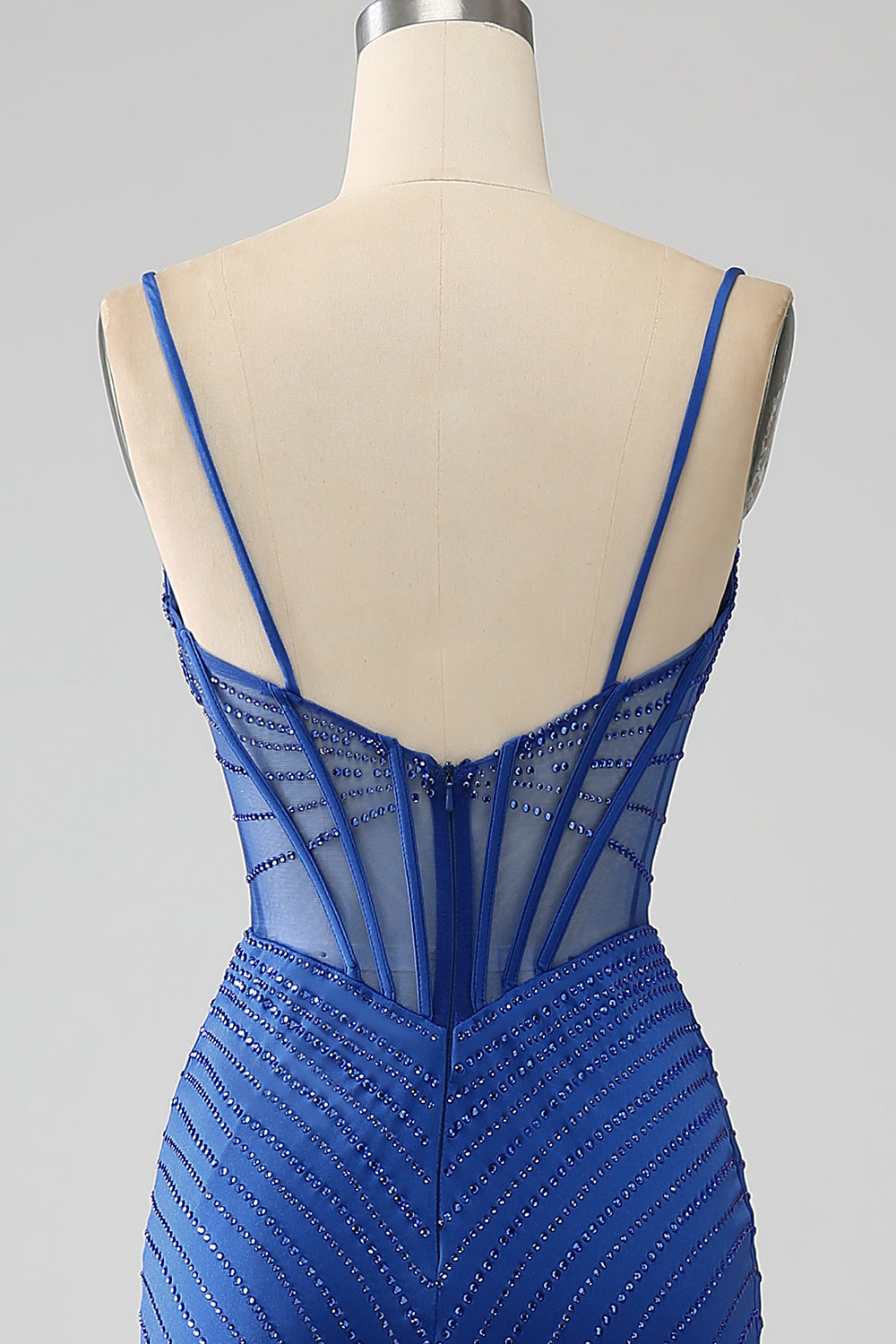 Royal Blue Mermaid korsett balklänning med pärlor