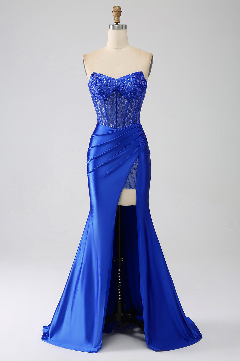 Mermaid Axelbandslös Royal Blue Corset Balklänning med Beading