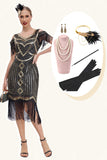 Svart Gyllene Kall Axel Fringe 1920-tals Gatsby Klänning med 20-tals Accessoarer Set