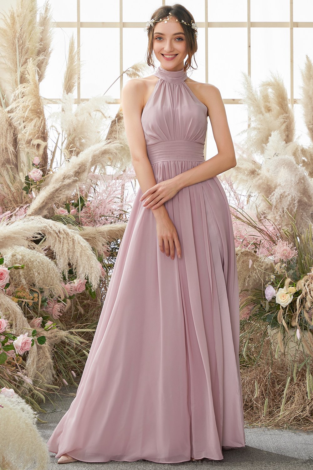 Grimma veckade Chiffon brudtärna klänning