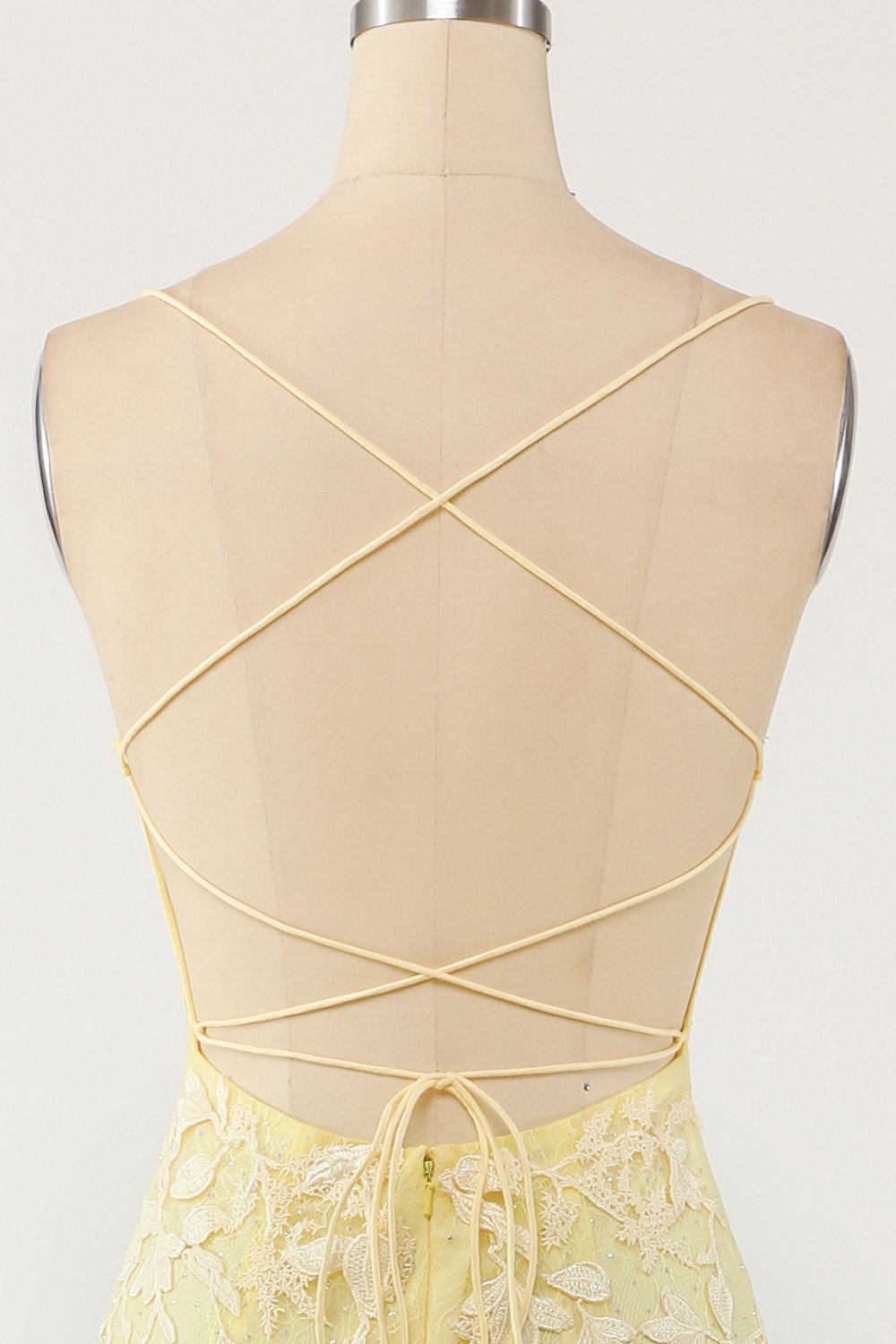 Gul sjöjungfru lång balklänning med Applikationer