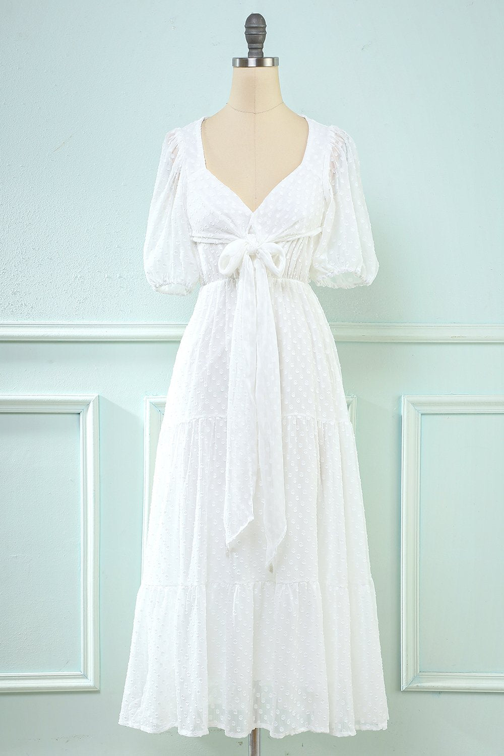 Vit Midi Babydoll Klänning