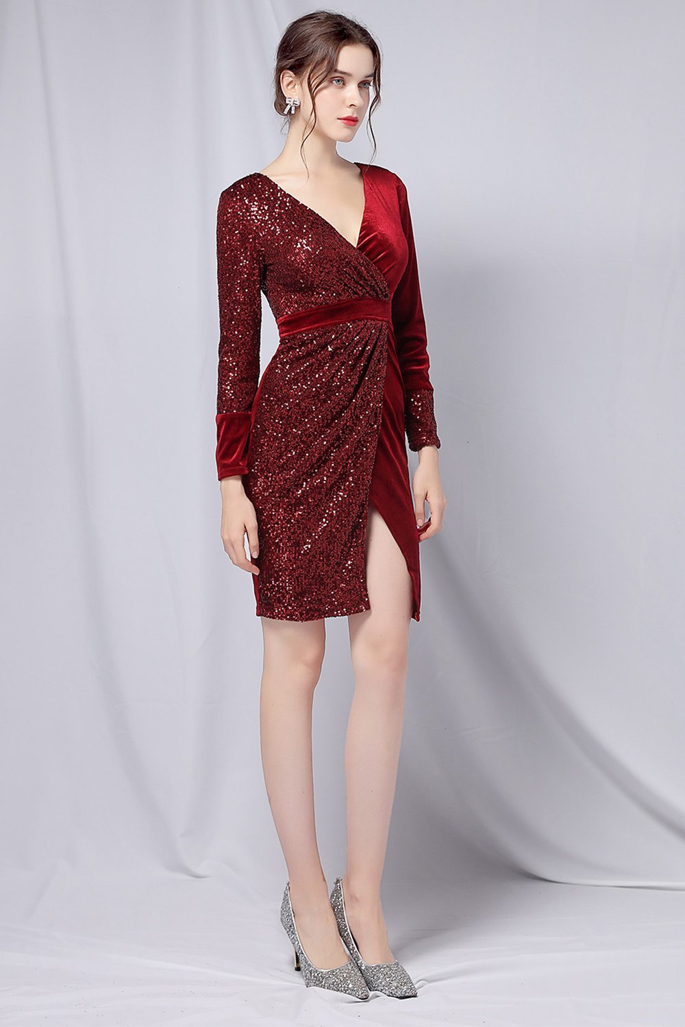 Vinröda paljetter & Sammet Cocktailklänning