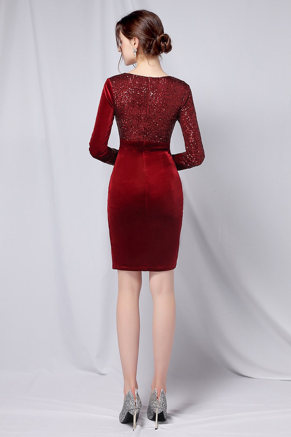 Vinröda paljetter & Sammet Cocktailklänning