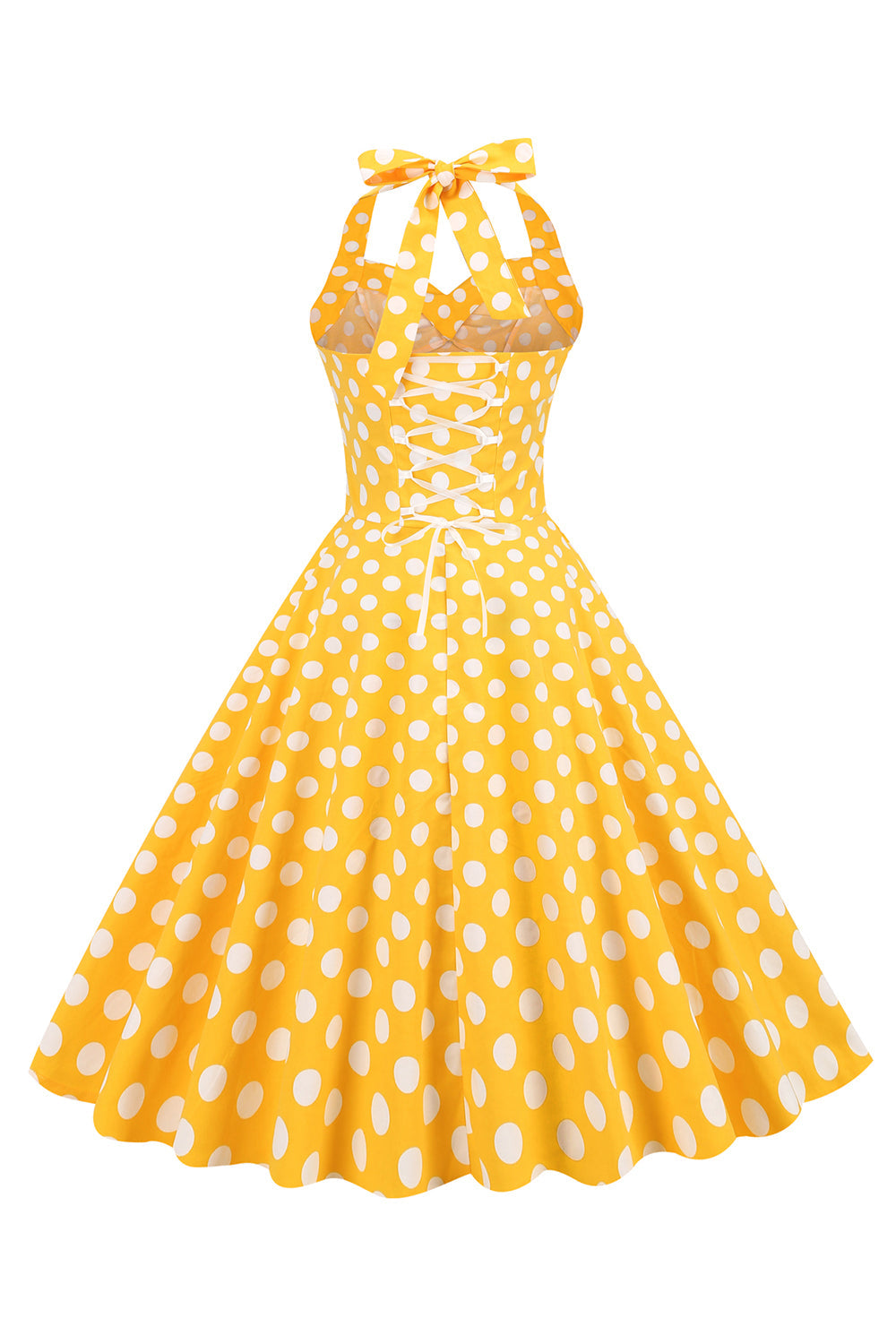 Halterneck Blå Prickig Vintage Klänning med Rygglös