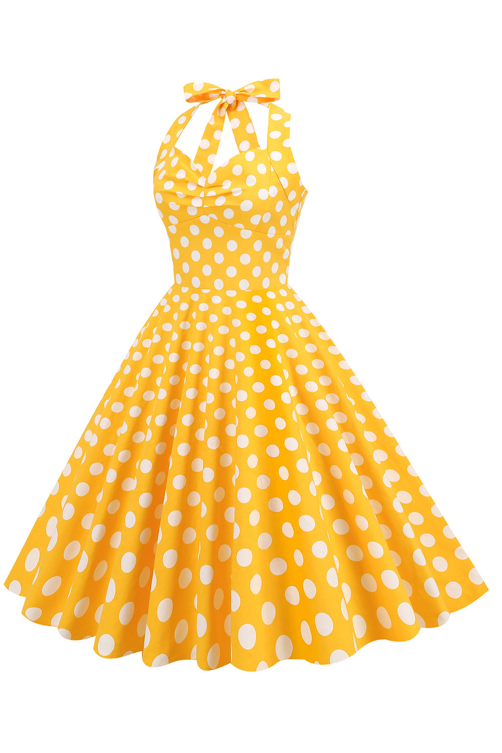 Halterneck Blå Prickig Vintage Klänning med Rygglös