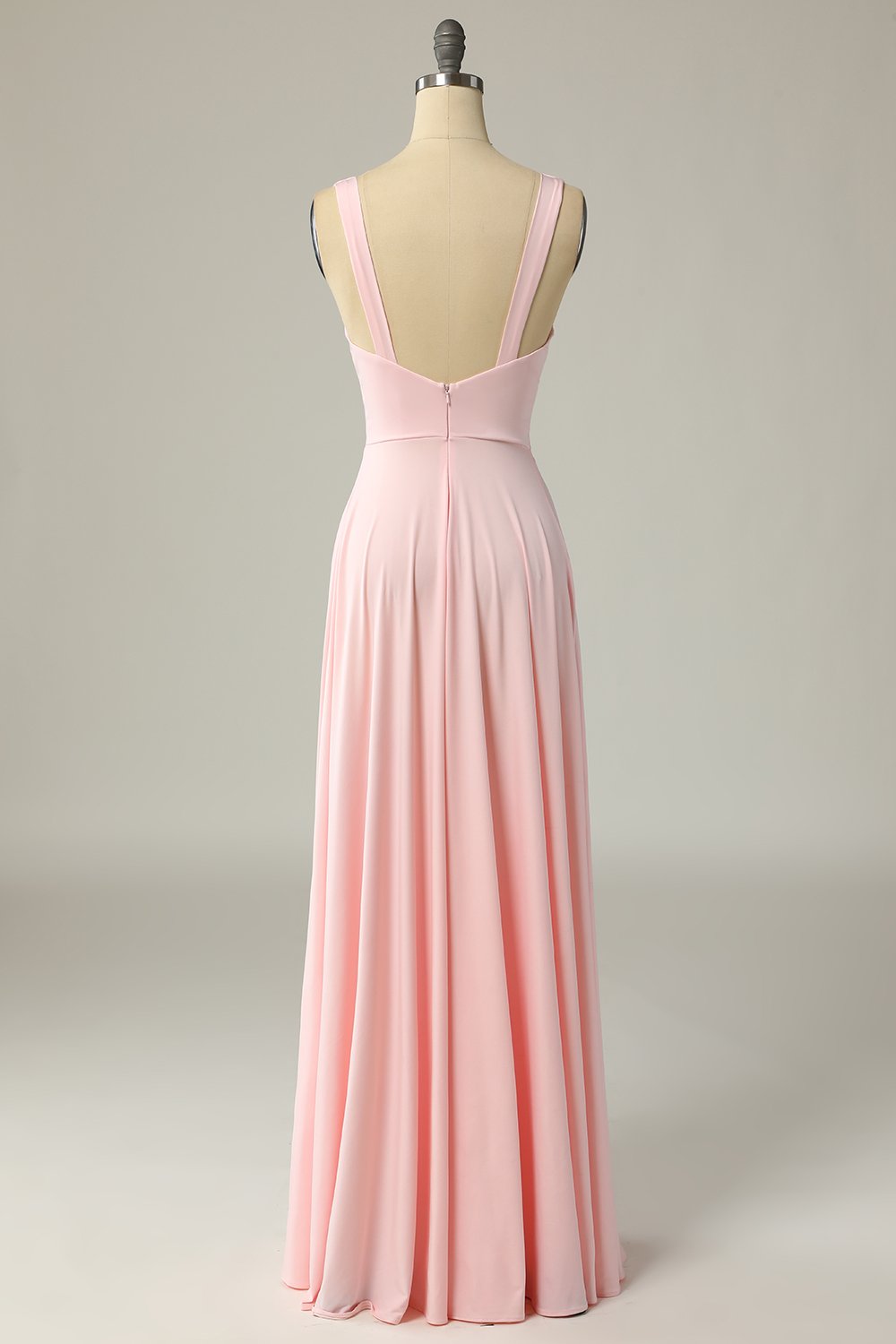 A-linje V-ringning gul lång balklänning med delad front