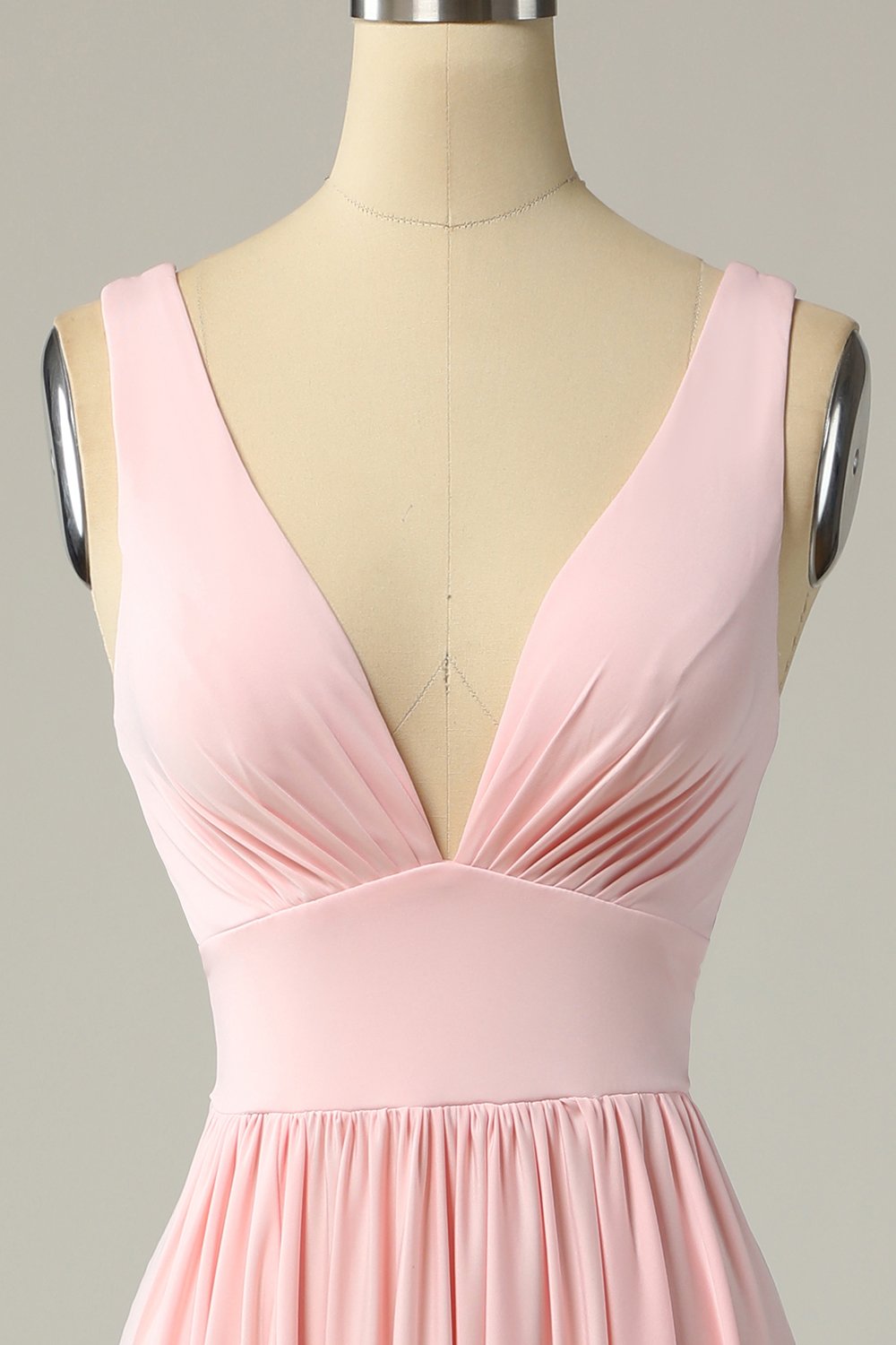 A-linje V-ringning gul lång balklänning med delad front