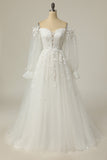 Lyxig a line off the Shoulder White Wedding Dress med Appliques