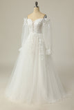 Lyxig a line off the Shoulder White Wedding Dress med Appliques