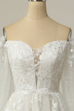 Lyxig a line off the Shoulder White Wedding Dress med Appliques