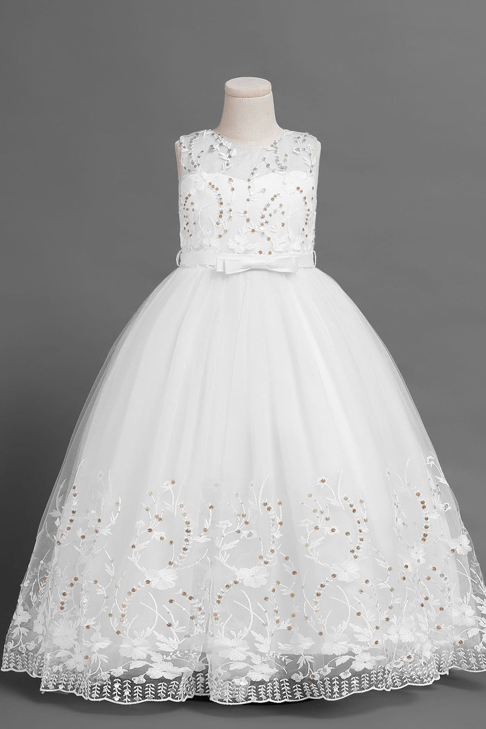 Rodna Tyll Blomma Flicka Klänning med Bowknot