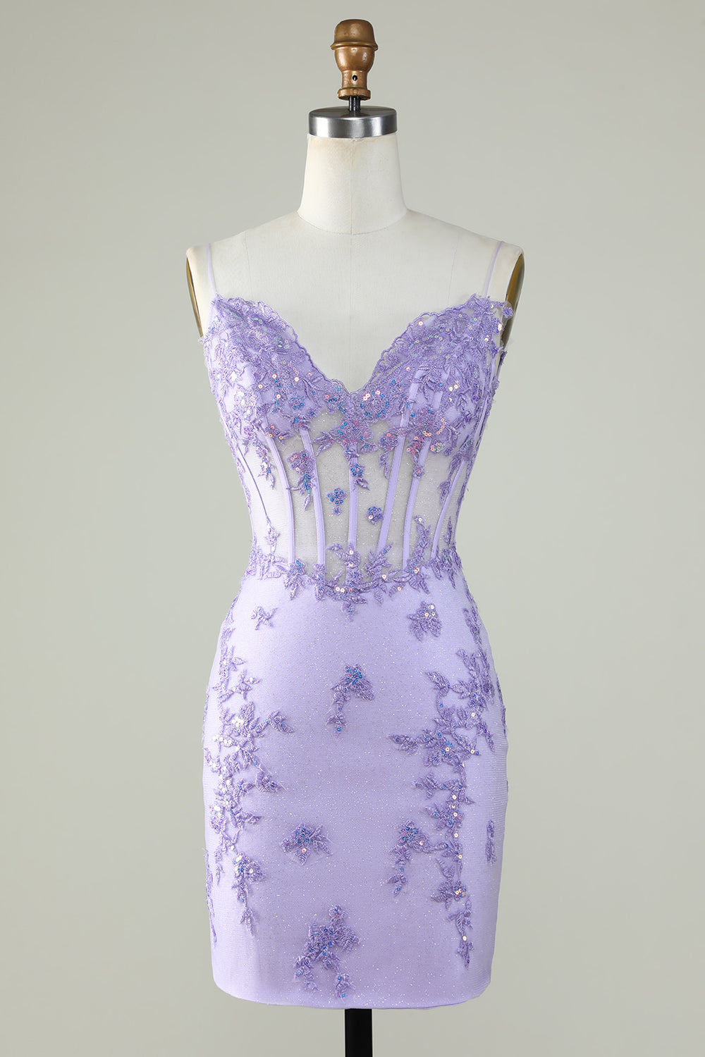 Bodycon Spaghettiband Lila Korsett Homecoming Klänning med Applikationer