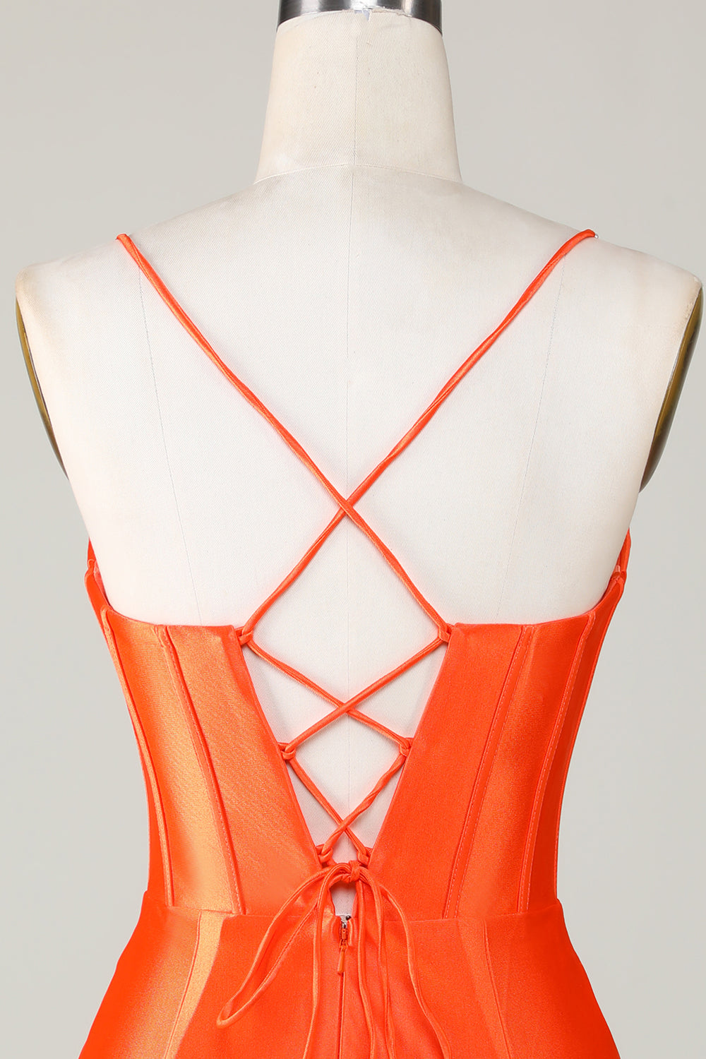 Glittrande Orange Pärlstav Korsett Bodycon Kort Hemkomstklänning