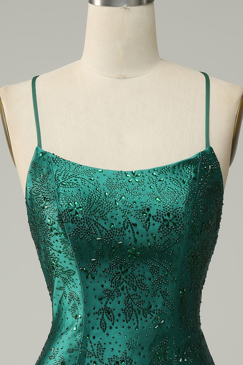 Mörkgrön Pärlad Bodycon Kort Balklänning Med Criss Cross Back
