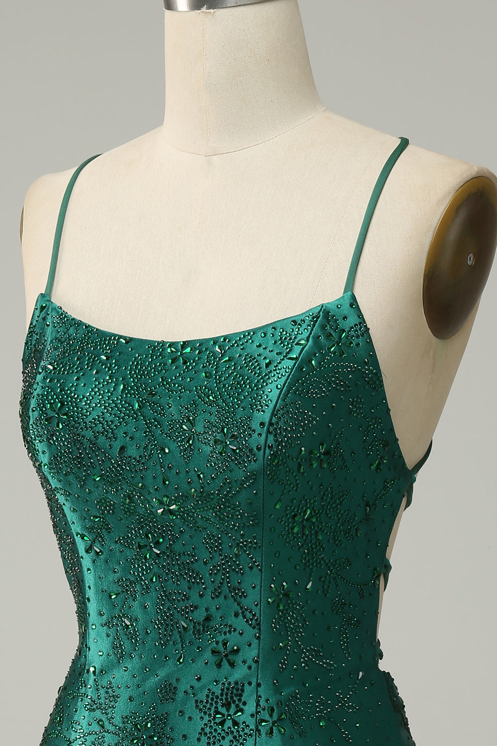 Mörkgrön Pärlad Bodycon Kort Balklänning Med Criss Cross Back