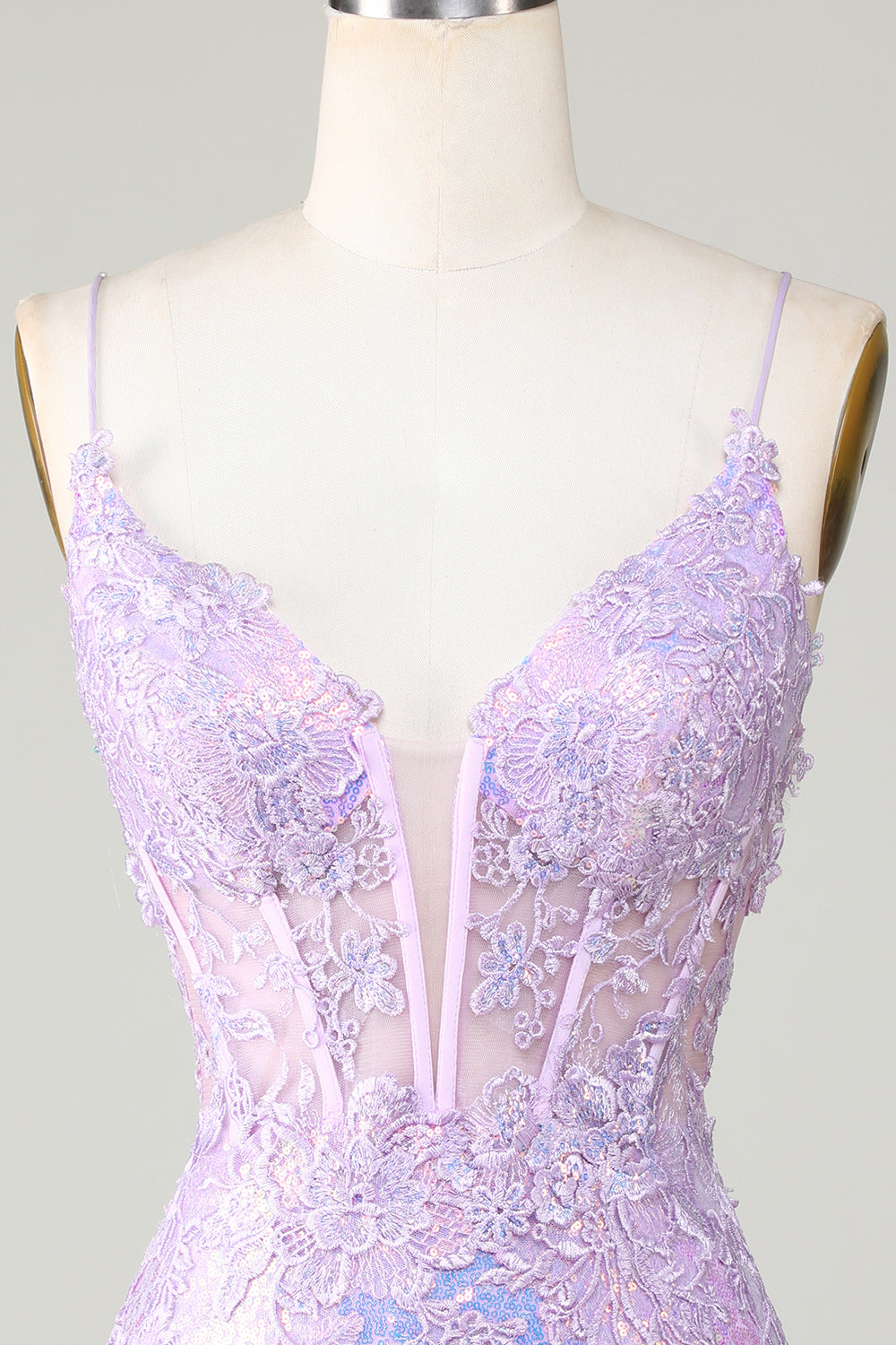 Bling Bodycon Spaghettiband Lila Korsett Homecoming Klänning med Criss Cross Tillbaka