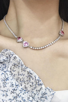 Rosa Runt Halsband med Hjärta Strass