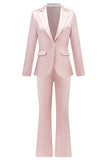 Grå Rosa Topp Kavajslag Satin Slim Fit Kvinnor Kostymer