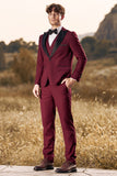 3 stycken Peak Lapel Vinröd Baldräkter för män
