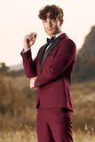 3 stycken Peak Lapel Vinröd Baldräkter för män