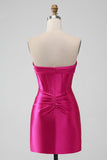 Fuchsia Bodycon Sweetheart Satin Korsett Kort Homecoming Klänning