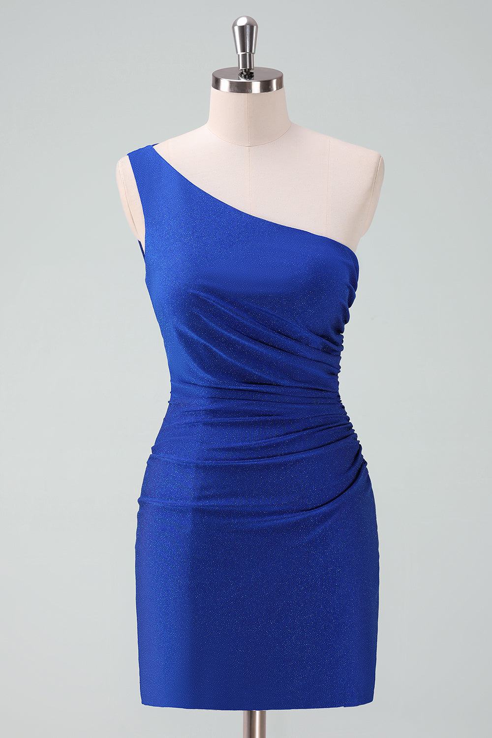 Royal Blue One Shoulder Bodycon Rynkad Kort Homecoming Klänning