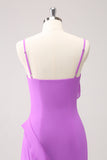 Tahiti Ruffle Spaghetti Straps Chiffong Lång Brudtärna Klänning med Slits