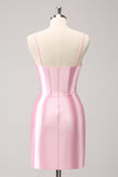 Snygg glittrande rosa spaghetti remmar Korsett tight Homecoming klänning med beading