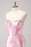Glittrande rosa spaghetti remmar Tight Homecoming Klänning med Beading