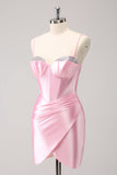 Snygg glittrande rosa spaghetti remmar Korsett tight Homecoming klänning med beading