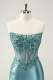 Glitter Påfågel Bodycon Axelbandslös Korsett Appliques Homecoming Klänning