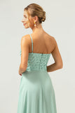 Glittrande grön A-linje One Shoulder Chiffong Lång Brudtärna Klänning