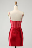 Glitter Fuchsia Spaghetti Remmar Tight Korsett Homecoming Klänning med Beading
