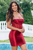 Unik Glitter Mörkröd Pärlstav Satin Korsett Tight Kort Homecoming Klänning