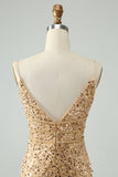 Glittrande Gyllene Bodycon Spaghetti Strap Kort Homecoming Klänning med Paljetter