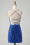 Glittrande Grön Bodycon Paljetter Lace Up Kort Homecoming Klänning