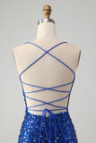 Glittrande Grön Bodycon Paljetter Lace Up Kort Homecoming Klänning