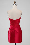 Sparky Red Bodycon Axelbandslös Kort Homecoing Klänning med pärlor