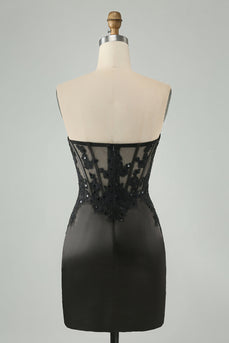 Glittrande svart Bodycon Sweetheart Corset Homecoming Klänning med applikationer