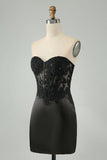 Glittrande svart Bodycon Sweetheart Corset Homecoming Klänning med applikationer