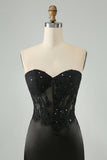 Glittrande svart Bodycon Sweetheart Corset Homecoming Klänning med applikationer
