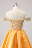 Glittrande Blå En linje Från Axeln Satin Ruffle Homecoming Klänning med Beading