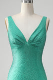 Grön Bodycon V-ringning Rygglös Kort Homecoming Klänning med Beading
