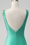 Grön Bodycon V-ringning Rygglös Kort Homecoming Klänning med Beading