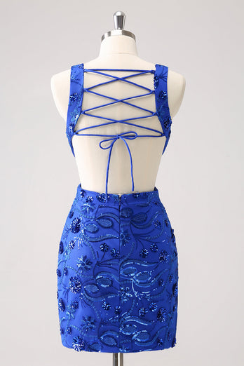 Royal Blue Bodycon Cut Out Homecoming Klänning med Bading